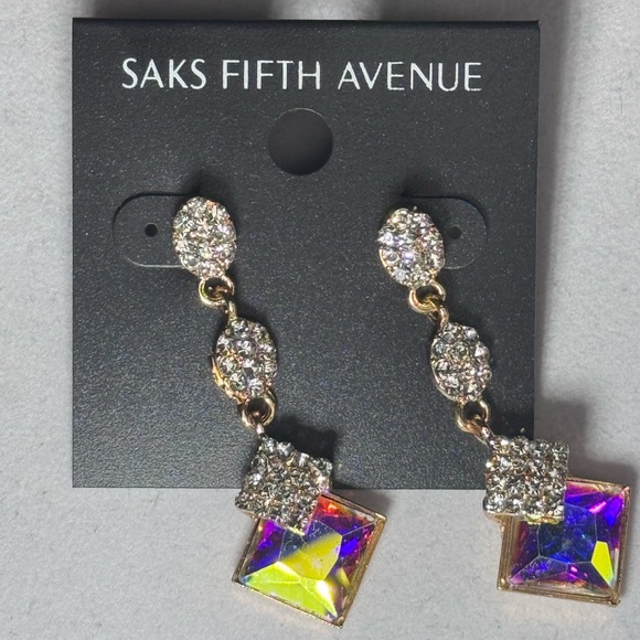 Saks Fifth Ave Pave Teardrop Crystal Post With Drop AB Crystal Earrings - Picture 4 of 9